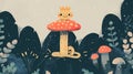 Cute king on mushroom in forest Royalty Free Stock Photo