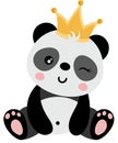 Cute king panda sitting with crown