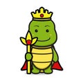 Cute king turtle mascot character holding staff cartoon vector icon illustration Royalty Free Stock Photo