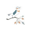 Cute kingfisher in sketch style. The bird sits on a branch and sings in hand drawn style isolated on a white background Royalty Free Stock Photo