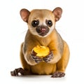 Cute Kinkajou Eating A Mango Fruit Royalty Free Stock Photo