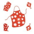 Cute kitchen apron with oven mitts and kitchen towel, chef apron.