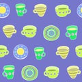 Cute kitchen utensil set. Vector seamless pattern. Royalty Free Stock Photo