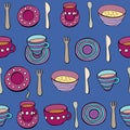 Cute kitchen utensil set. Vector seamless pattern. Royalty Free Stock Photo