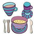 Cute kitchen utensil set. Vector seamless pattern. Royalty Free Stock Photo