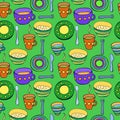 Cute kitchen utensil set. Vector seamless pattern. Royalty Free Stock Photo