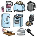 Cute kitchenware cartoon vector illustration motif set.