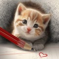 cute kitten against the background of a heart. Valentine's Day, postcard Royalty Free Stock Photo