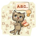 Cute Kitten baby is trying to count. Studying numbers and counting. Funny animal kid. Abstract backdrop. Mathematics