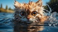 Photorealistic Fantasy: Cat With Big Eyes Swimming In Water
