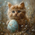 - a cute kitten with eggs, genitive ai. Royalty Free Stock Photo