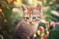 Cute kitten in the flowers