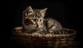 Cute kitten, furry and small, sitting in a basket generated by AI