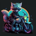 Cute kitten is happily riding a Harley motorcycle on black background generative AI Royalty Free Stock Photo