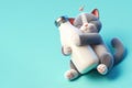 Cute kitten hugging a bottle of milk. Space for text. Royalty Free Stock Photo