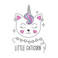 Cute kitten illustration. Design for kids. Fashion illustration drawing in modern style for clothes. Girlish print. Glitter,