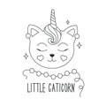 Cute kitten illustration. Fashion illustration drawing in modern style for clothes. Girlish print. ÃÂ¡oloring pages. Black and