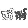 Cute kitten line and solid icon, domestic animals concept, cat silhouette sign on white background, playing kitten icon Royalty Free Stock Photo