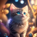 A cute blue eyed kitten on lighting background. Generative AI
