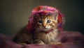 Cute kitten, playful and fluffy, sitting outdoors, looking at camera generated by AI