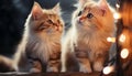 Cute kitten and playful puppy sitting together, looking at camera generated by AI Royalty Free Stock Photo