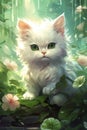 Cute Kitten Playing in a Flower Garden Royalty Free Stock Photo