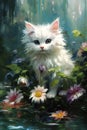 A Cute Kitten Playing in a Flower Garden