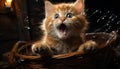 Cute kitten playing, fluffy fur, small, sitting, looking at camera generated by AI