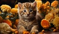 Cute kitten playing with pumpkin, nature adorable autumn decoration generated by AI Royalty Free Stock Photo