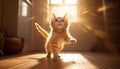 Cute kitten playing, sitting, staring, playful, fluffy, softness, sunlight generated by AI