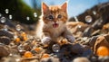 Cute kitten playing with a toy ball in the grass generated by AI Royalty Free Stock Photo