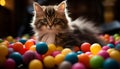 Cute kitten playing with yellow ball, looking at camera generated by AI Royalty Free Stock Photo