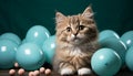 Cute kitten playing with a yellow ball, looking at camera generated by AI Royalty Free Stock Photo