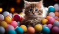 Cute kitten playing with yellow toy ball, having fun outdoors generated by AI Royalty Free Stock Photo
