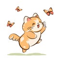 Cute kitten plays with a butterfly, vector illustration Royalty Free Stock Photo