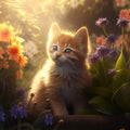 The cute kitten plays happily in the beautiful flowery meadow - Generate Artificial Intelligente - AI