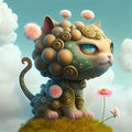 The cute kitten plays happily in the beautiful flowery meadow - Generate Artificial Intelligente - AI