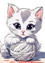 Cute kitten portrait playing with wool ball, ai generated