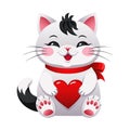 Cute kitten with a red ribbon and a heart Royalty Free Stock Photo