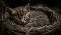 Cute kitten resting, eyes closed, surrounded by nature fluffy beauty generated by AI Royalty Free Stock Photo