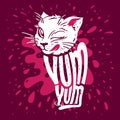 Cute kitten says yum-yum illustration