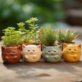 Cute Kitten Shaped Flowerpot Collection For Pet Calming - Handmade Design Royalty Free Stock Photo