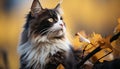 Cute kitten sitting in autumn forest, looking at camera generated by AI Royalty Free Stock Photo