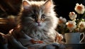 Cute kitten sitting, looking at camera, playful, fluffy, striped fur generated by AI Royalty Free Stock Photo