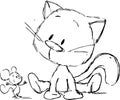 Cute kitten sitting with mouse - cartoon