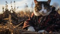 Cute kitten sitting outdoors, looking at camera in autumn generated by AI Royalty Free Stock Photo