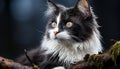 Cute kitten sitting outdoors, staring with alertness, fluffy fur generated by AI