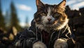 Cute kitten sitting outdoors, staring at camera in autumn forest generated by AI Royalty Free Stock Photo