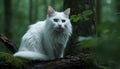 Cute kitten sitting on tree branch, staring with curiosity generated by AI Royalty Free Stock Photo