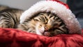 Cute kitten sleeping, cozy and pampered indoors generated by AI